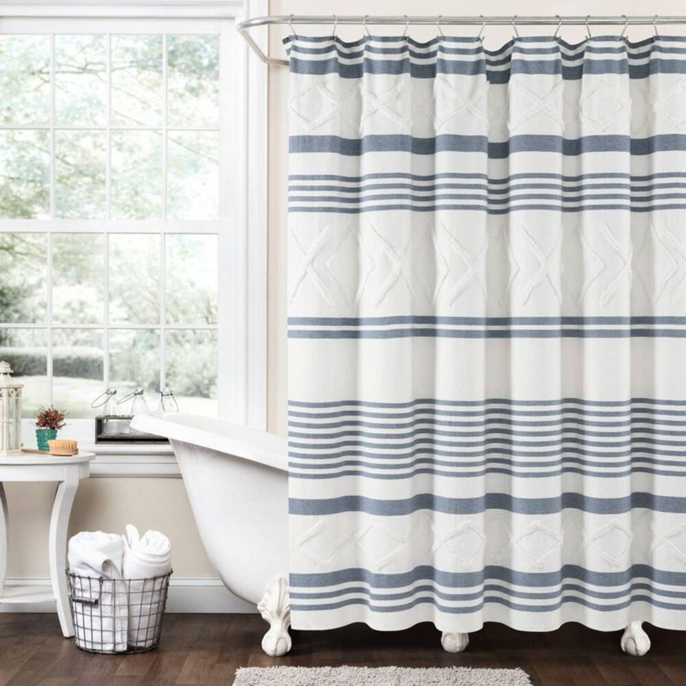 72"x72" Urban Diamond Recycled Cotton Shower Curtain - Blue - Lush Décor